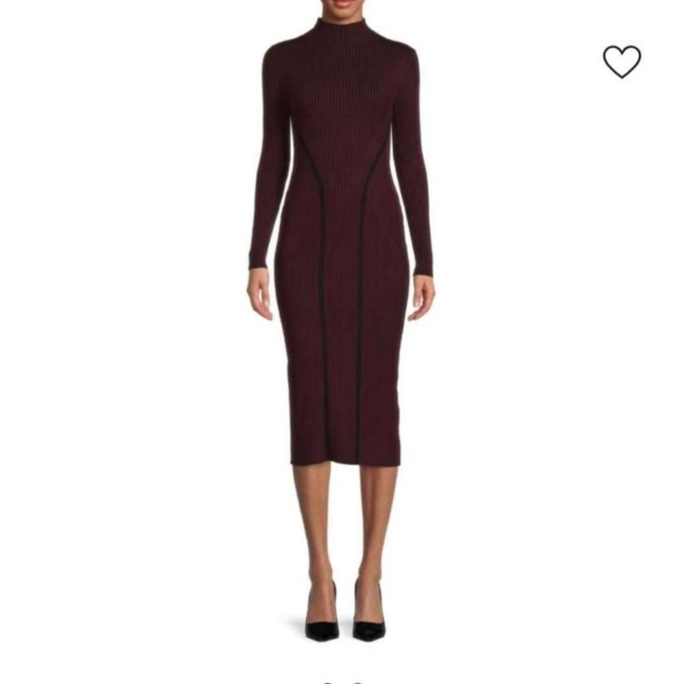 Berry Colored Ribbed Bodycon Dress - Picture 1 of 5